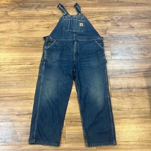 Carhartt Men's Blue Denim Bib Overalls Size 48 Y2K Work Utility Carpenter Pants